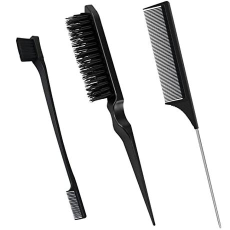 Sularpek 3 Piezas Kit Peine Peinar Cabello,Cepillo de Pelo Esponjoso de,Cepillo de Borde de Boble Cara,Peine de Cola de Rata de Peluqueria Profesional para Salones y Peluquerías- Negro