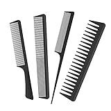 Jaimela 4 Piezas Peine de Peluquería Negro, Peine de Dientes Anchos, Peine de Carbono Peines de Peluqueria Profesional, Peine Antiestático, Peine de Resistente al Calor para Corte y Peinado