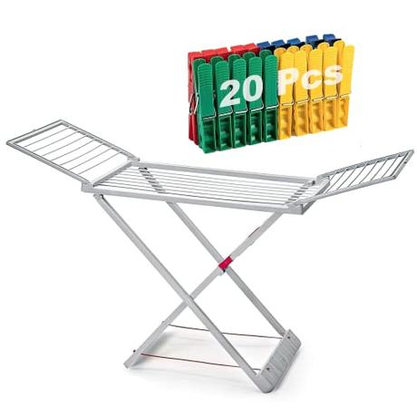 ForenTex Tendederos Plegables con alas, Hecho de Resina, Superficie de tendido 20 m, con Bloqueo de Seguridad, Resistente al Sol, Incluye 20 Pinzas (Gris)