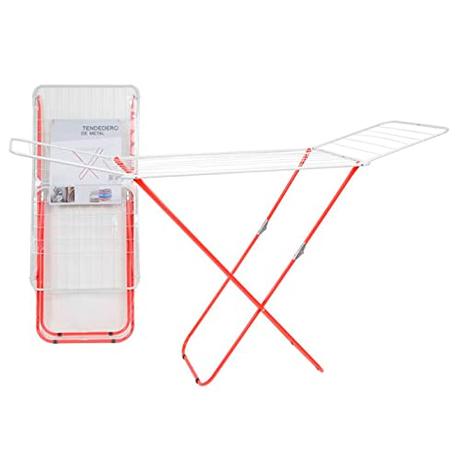 Acan Tradineur - Tendedero Plegable metálico con alas, 20 Metros de Espacio de tendido, Soporte para Tender la Ropa en Interior o Exterior, Rojo y Blanco