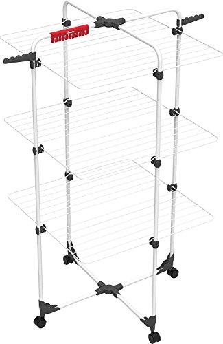 Torre de secado Vileda Mixer 3, longitud de línea de 30 m, 3 niveles para hasta 2 cargas de ropa, unión flexible, enrollable, altura 132 cm, color gris, embalaje ecológico