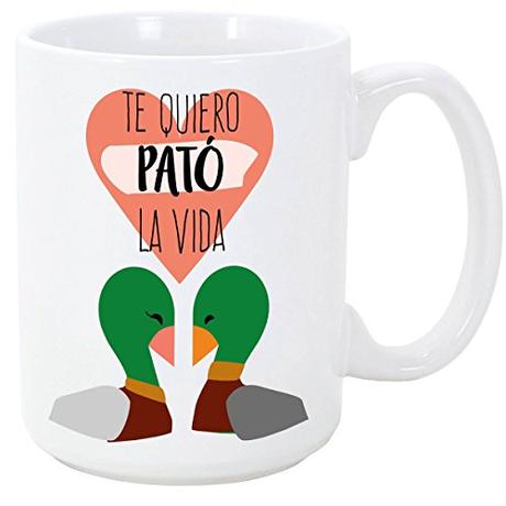 MUGFFINS Taza para enamorados/San Valentín - Te quiero Pató la vida - 350 ml - Tazas desayuno originales con frases de regalo para novios/novias …