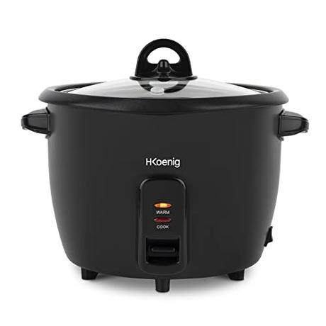 H.Koenig ORYZA8 Olla Arrocera, Negro, 1,8L, Mantenimiento de Calor, Antiadherente, Apto para el Lavavajillas, Desconexion Automatica, Pies Antideslizantes, Sin BPA, 700W