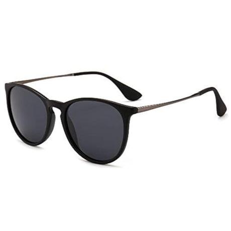 SUNGAIT Gafas de Sol Polarizadas Mujer Hombre Retro Redondas Unisex UV400 Proteccion(Marco Negro/Lente Gris)-SGT567