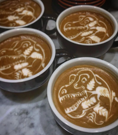 Latte Art con dinosaurios