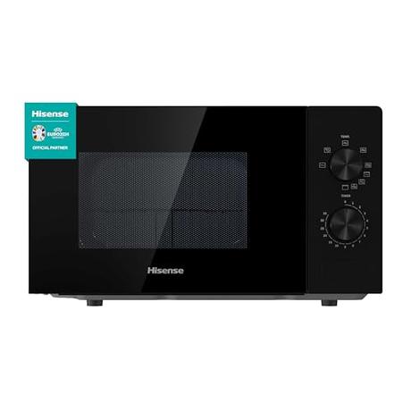 Hisense H20MOBP1G, Microondas con Grill, Capacidad de 20 L, 700 W de Potencia, 900 W Grill, 5 Niveles, Temporizador 30 Min, Modo Descongelar, Tirador, Color Negro