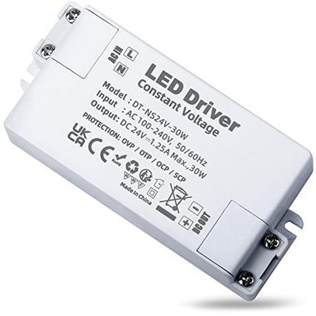 REYLAX Transformador 220V a 24V, Driver LED 30W, Transformador LED 24V 1250mA, Fuente de Alimentacion de Voltaje Constante, Controlador de Bajo Voltaje para Tiras de Luces LED y Lámpara LED