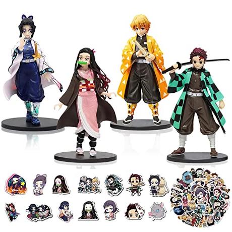 SAMGOLD Demon Slayer Figuras 4 Piezas, Dibujos Animados Figuras con 50 Pegatinas, Anime Action Model Figure, Collectible Models Figuras, Anime Figuras