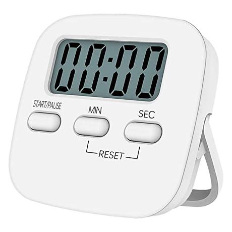 Jsdoin - Temporizador de Cocina con Pantalla LCD Grande, Temporizador de Cocina Digital con Alarma Fuerte (Blanco)