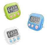Fousenuk 3 Piezas Temporizador Cocina Digital con 3 Colores, Cronometro con Pantalla LCD Grande, Timer con Alarma Fuerte, Reloj Temporizador Respaldo Magnético para Estudiar Trabajar Cocina