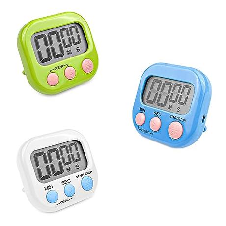 Fousenuk 3 Piezas Temporizador Cocina Digital con 3 Colores, Cronometro con Pantalla LCD Grande, Timer con Alarma Fuerte, Reloj Temporizador Respaldo Magnético para Estudiar Trabajar Cocina