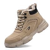 Zapatos de Seguridad de Invierno Zapatos de Trabajo para Hombres Mujeres Botas de Seguridad Antideslizantes Impermeables con Forro Cálido Punteras de Acero marrón Caqui 42