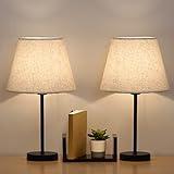 LIANTRAL Juego de 2 lámparas de mesita de noche LED, moderna, base de metal y pantalla de lino, para dormitorio, salón.