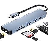 Hub USB C, Adaptador USB C Multi-Puerto per MacBook Pro, Hub 6 en 1 USB C a HDMI, Compatible con Portátiles USB C y Otros Dispositivos Tipo C (4K HDMI USB3.0 USB2.0 Lector de Tarjetas SD/TF 87W PD)