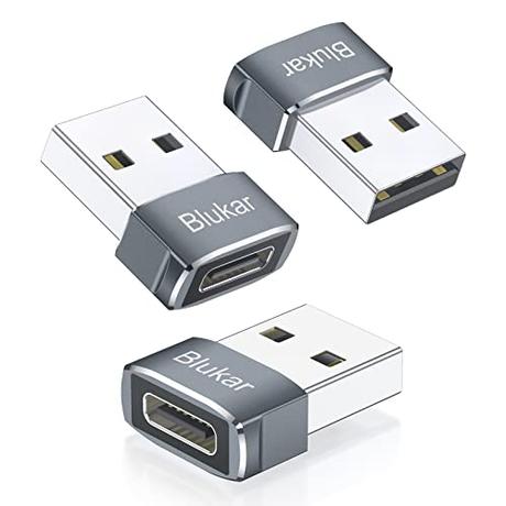 Blukar Adaptador USB C Hembra a USB Macho, [3-Pack] Convertidor Tipo C a USB A para Carga rápida y sincronización de Datos, Ideal para iPhone 12/12 Pro/11/X/XR, iPad Air 4/Pro, Galaxy S20