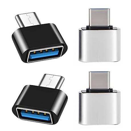 iJiGui Adaptador USB C a USB (4 Piezas), Adaptador OTG USB-C Macho a USB-A 2.0 Hembra Compatible con MacBook Pro, Samsung Galaxy, Teléfonos Tipo-C(Negro + Plata)