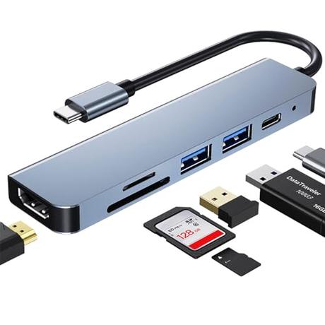 Hub USB C, Adaptador USB C Multi-Puerto per MacBook Pro, Hub 6 en 1 USB C a HDMI, Compatible con Portátiles USB C y Otros Dispositivos Tipo C (4K HDMI USB3.0 USB2.0 Lector de Tarjetas SD/TF 87W PD)