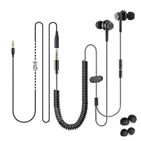 Avantree Auriculares para TV de Cable Extra-Largo con 5,5M / 18FT de Cable Extensible, Auriculares para PC Intraurales Estéreo de Metal con micrófono y Cable en Espiral – HF027
