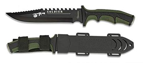 El Mejor 10 cuchillo supervivencia de 2024: La Elección de los Especialistas Cuchillo Soldier Verde Hoja 19 cm para Caza, Pesca, Camping, Outdoor, Supervivencia y Bushcraft Albainox 32405 + Portabotellas de regalo