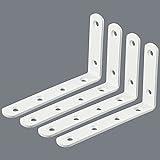 Escuadras para Estanterias, SAYAYO Escuadras Metalicas Blanco Soporte Estanteria Pared, 4 Piezas Acero Inoxidable Soporte de Esquina 90 Grados 124x75x18, EJ5207W-4P