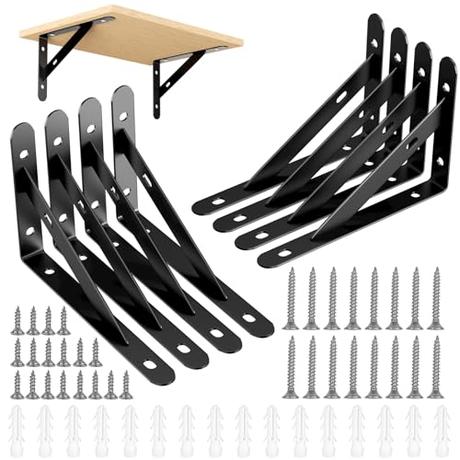 Avesteir 8 Piezas 150 X 95 mm Escuadras para Estanterias Negra, Estantes de pared Triangulares, Soportes para Estantes, Estanteria Estantes Almacenamiento, Soporte Estanteria, Escuadra pared