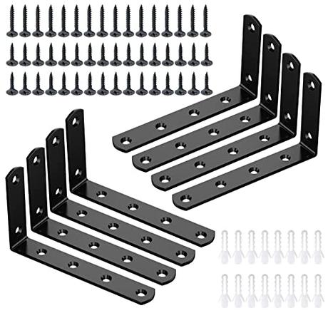 KOSHIFU 8 Piezas Escuadras para Estanterias Soportes para Estantes Pesados en Forma de L Escuadras Metalicas Negro Soporte Estanteria Pared Acero Inoxidable Soporte de Esquina 90 Grados 125 * 75mm