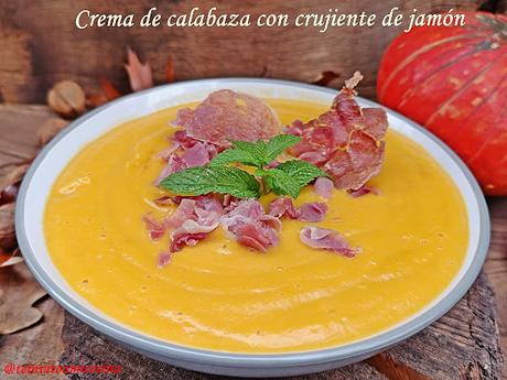 Crema de calabaza con crujiente de jamón Crema de calabaza con crujiente de jamón