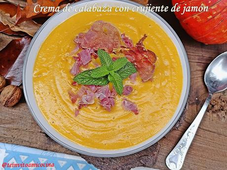 Crema de calabaza con crujiente de jamón Crema de calabaza con crujiente de jamón