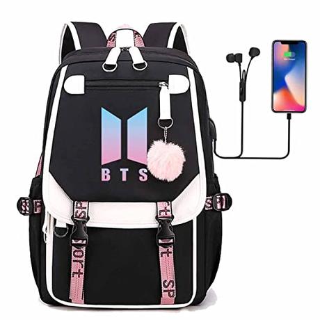 mochila de gran capacidad, cuenta con interruptores de interfaz USB y cable de audio, mochilas portátiles BTS y mochila casual de moda,Mochila de moda de gran capacidad