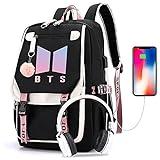 KPOP BTS School Backpack Merchandise, Cuenta con USB y Audio Cable Romper, Adecuado para Los Estudiantes, BTS Mochilas Portátiles y Mochila Casual