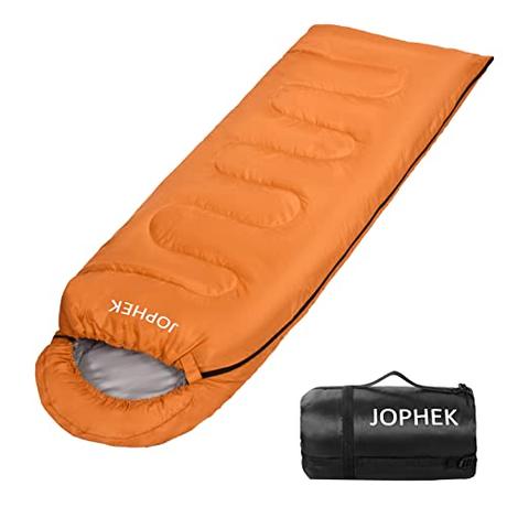 JOPHEK Saco de Dormir, Saco de Dormir de Camping de 1,3 kg Tamaño de Paquete Pequeño - Apto para 5 °C -25 °C, Saco de Dormir Ligero para Acampar, Senderismo (Naranja)