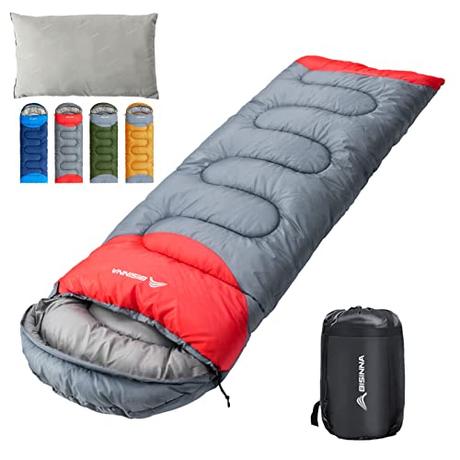 BISINNA Saco de Dormir con Almohada - 4 Estaciones, Ligero, Impermeable, cálido, Saco de Dormir con un Saco de compresión para Adultos, Mujeres, Hombres al Aire Libre, Camping, Senderismo, mochileros