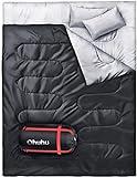 Ohuhu - Saco de Dormir Doble con 2 Almohadas, Impermeable, Ligero, para 2 Personas, Adultos, para Camping, Senderismo, Bolsa de Transporte, Color Negro