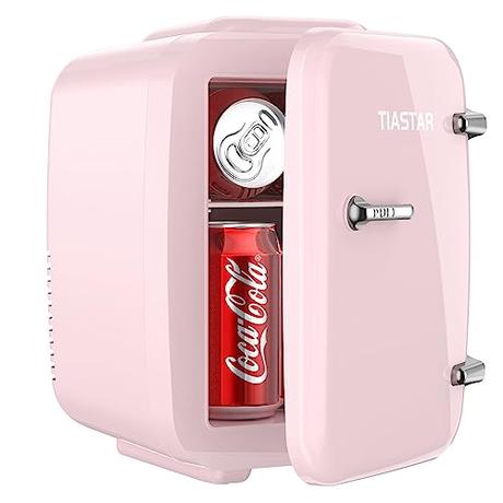 OSTBA APPLIANCE Mini Nevera Portátil, 4 Litros /6 Latas Bebidas y Cuidado de la Piel Mini Nevera para Dormitorio, Coche, Escritorio de Oficina, Dos Marchas -Enfriador y Calentador (Rosado)