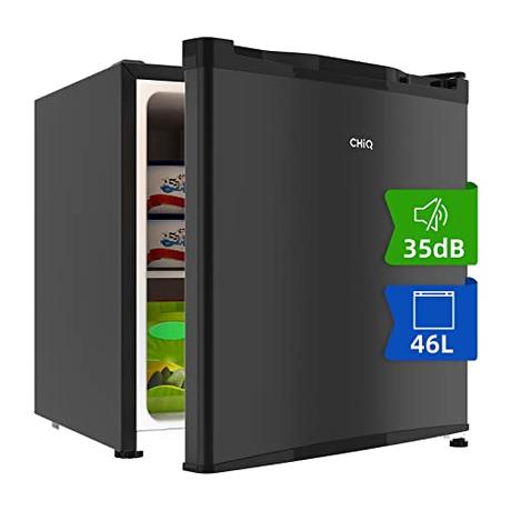 CHiQ Frigorífico minibar de 46 L, mininevera, 49,6 x 47,4 x 44,7 cm (HxWxD), consumo de energía F 100 kWh/año, muy silencioso 35 dB, garantía del compresor de 12 años