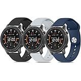 Vancle 3Pack Correas Para Amazfit GTR 47mm/GTR 2/GTR 2e/GTR 3/GTR 3 Pro/GTR 4,22mm Pulseras de Repuesto Clásica de Suave Silicona para Amazfit Stratos 3/Stratos 2 (Negro/Azul marino/Gris)
