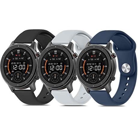 Vancle 3Pack Correas Para Amazfit GTR 47mm/GTR 2/GTR 2e/GTR 3/GTR 3 Pro/GTR 4,22mm Pulseras de Repuesto Clásica de Suave Silicona para Amazfit Stratos 3/Stratos 2 (Negro/Azul marino/Gris)