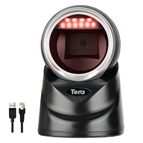 Tera 1D 2D QR Lector de Código de Barras Omnidireccional Escáner de Código de Barras con Cable USB Manos Libres Escaneo Automático de Detección de Imagen para Tienda de Supermercado Modelo 9100