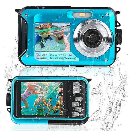 Camara Acuatica, Comius Sharp Camara Acuatica Sumergible Niños 10FT 30MP Foto FHD Video 16X Digital Zoom con Tarjeta Memoria 32 G y Selfie Doble Pantalla para Selfie Bajo el Agua, Natación, Buceo