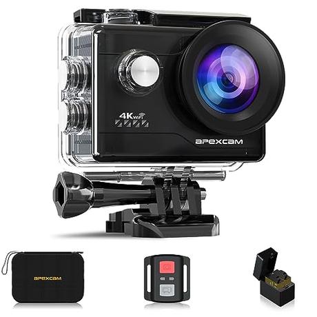 Apexcam Cámara Deportiva 4K 20MP WiFi Cámara subacuática Ultra HD Impermeable 40M Action Camera 2.0'LCD 170° Gran Angular 2.4G Remoto 2 baterías de 1050mAh y Accesorios Multiples