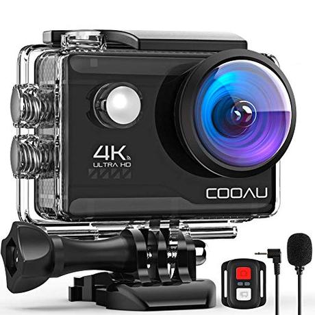 COOAU Camara Deportiva 4K30FPS 20MP WiFi con Micrófono Externo, Gran Angular 170 °, Camara Acuatica Sumergible 40M Impermeable Videocámara de Casco con Control Remoto, 2×1200mAh Baterías, Accesorios