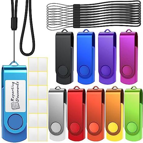 Memoria USB 8GB Pendrives 10 Piezas,Giratoria Memoria Flash USB 2.0 Multicolores Pen Drive Uflatek Portátil Pendrive Almacenamiento de Datos con Llavero Acollador