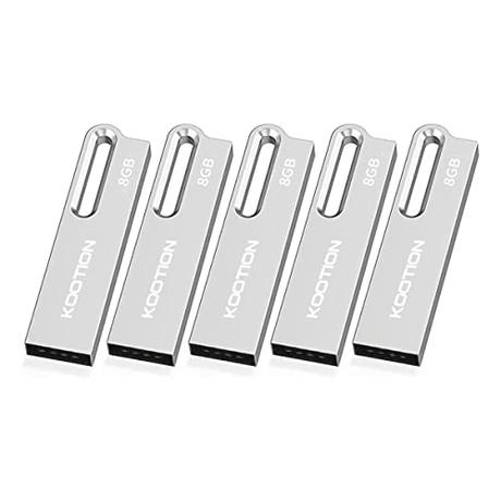 KOOTION 5 Pack Pendrive 8GB USB 2.0 Memoria USB 8 Giga USB Flash Drive Set 5 Unidad Pen Drive Metal 5 Piezas Pincho USB Flash Memoria 8G USB Stick USB Key Lapiz de Memoria Memory Stick Paquete,Plata