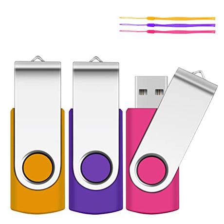 PenDrives 8GB 3 Piezas USB Flsh Drives, SRVR Portátil Memorias USB 2.0 de Memoria Dispositivos Externos con Indicador LED ，Contiene 3 cordón,(Amarillo，Púrpura y Rosa)