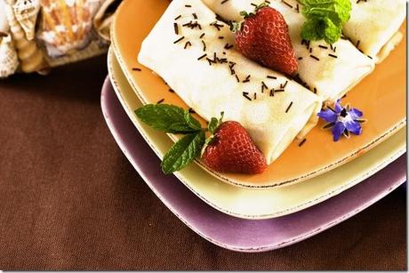 Crepes With Mint, Chocolate Sprinkles, Strawberries & Borage Flowers