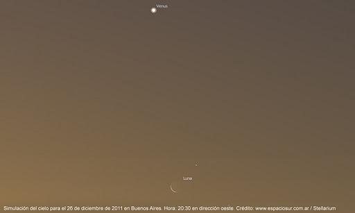 Conjunción de la Luna y Venus para la noche del 26 de diciembre de 2011
