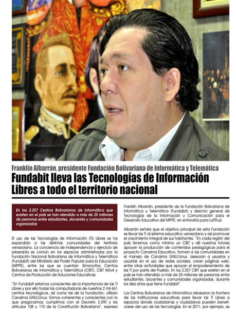 FUNDABIT LLEVA LAS TECNOLOGÍAS DE INFORMACIÓN LIBRE A TODO EL TERRITORIO  NACIONAL