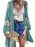 ZANZEA Mujer Gasa Cárdigan Floral Kaftan Playa Kimono Pareos Bohemia Suelto Verano Cover Up Blusa Homewear Tops Bohe Verde L