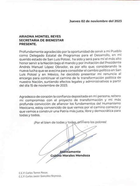 Gabino Morales Renuncia como Delegado del Bienestar en San Luis Potosí