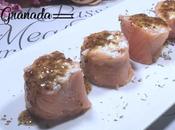 Bocados salmón vinagreta miel mostaza